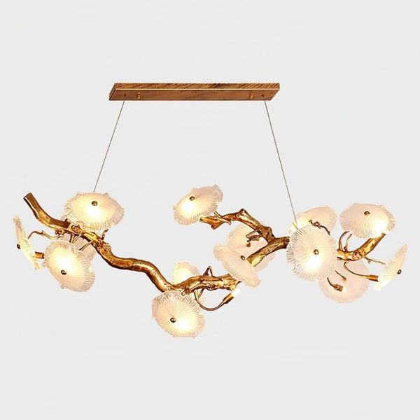 Linear Brass Chandelier with Clear Glass Clusters