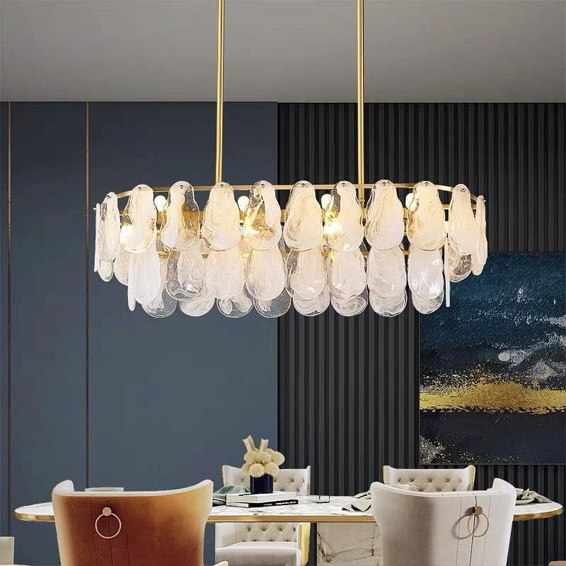 Linear Brass Chandelier with Crystal Petal Clusters