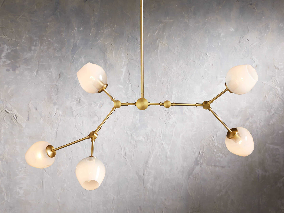 Linear Brass Chandelier with Ombre Glass Globes