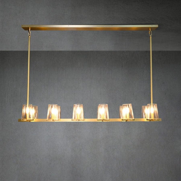 Linear Brass Chandelier with Tapered Shades