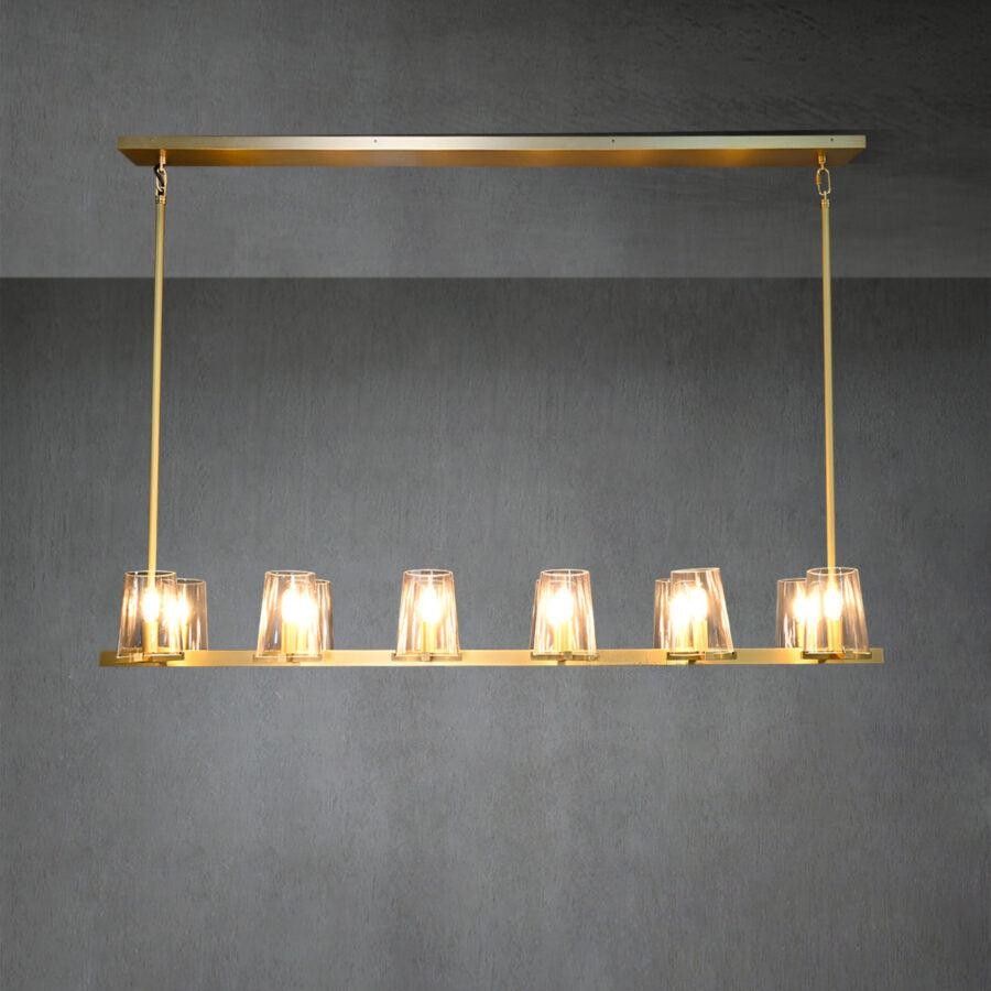 Linear Brass Chandelier with Tapered Shades