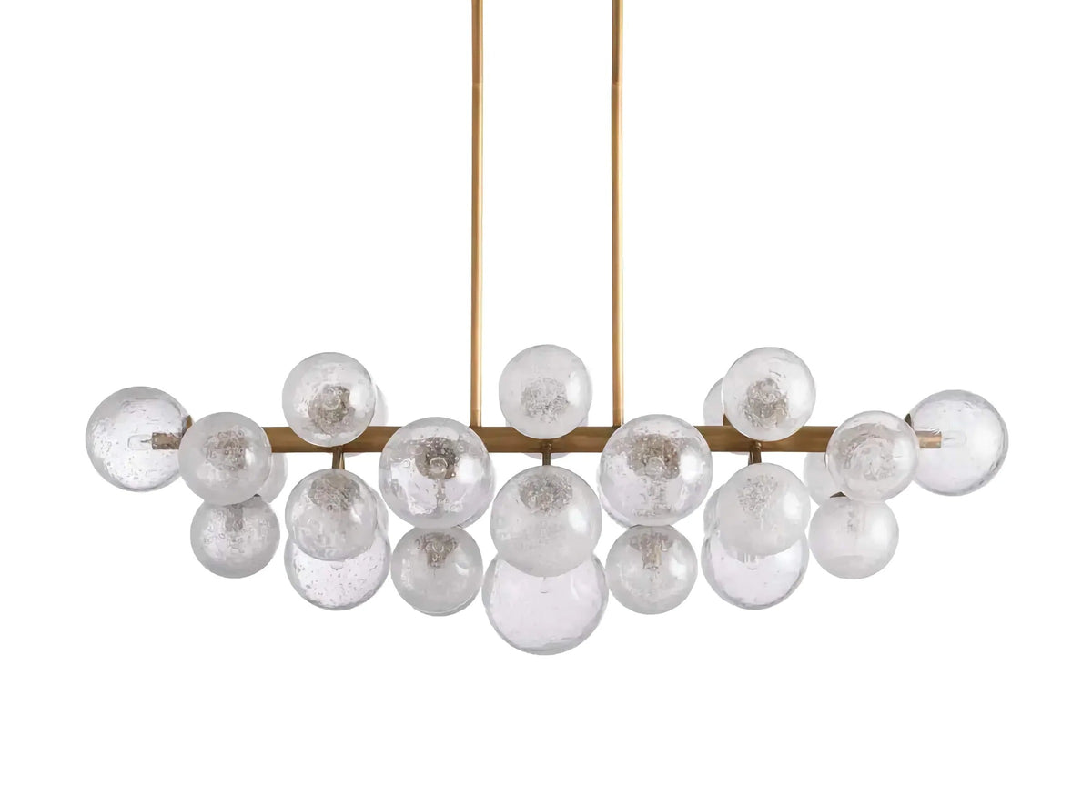 Linear Brass Chandelier with Textured Glass Globe Cluster