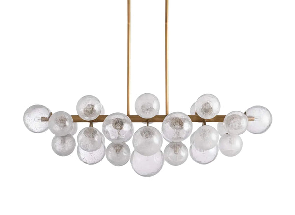 Linear Brass Chandelier with Textured Glass Globe Cluster