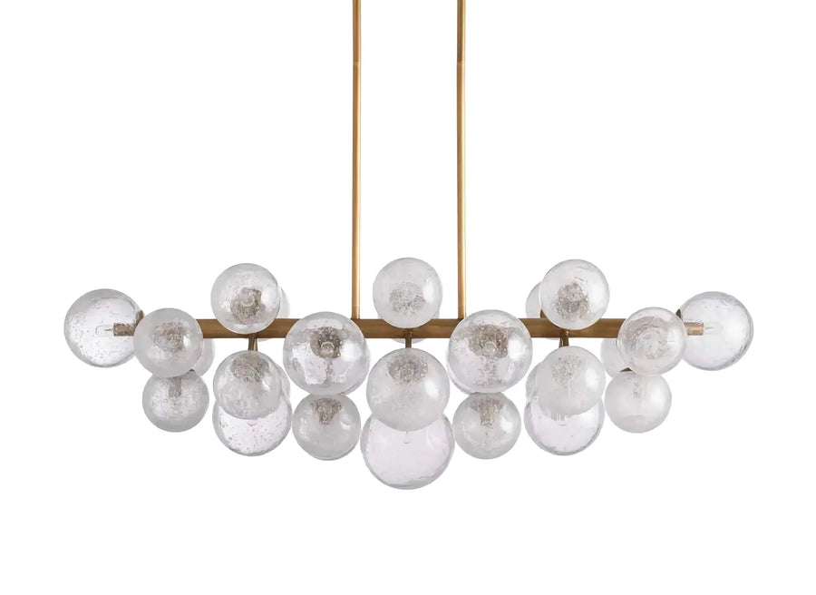 Linear Brass Chandelier with Textured Glass Globe Cluster
