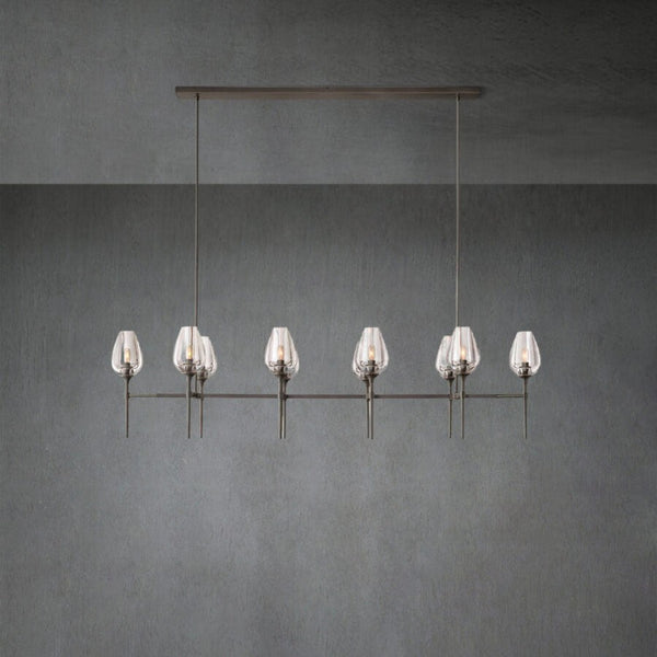 Linear Brass Chandelier with Tulip Glass Shades