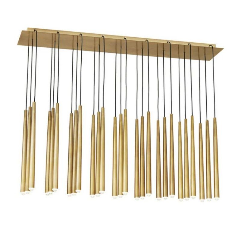 Linear Brass Cylinder Cluster Chandelier with Glass Tips