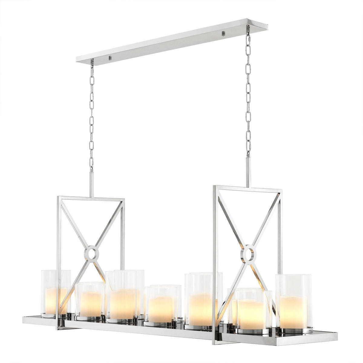 Linear Brass Frame Glass Hurricane Lantern Chandelier