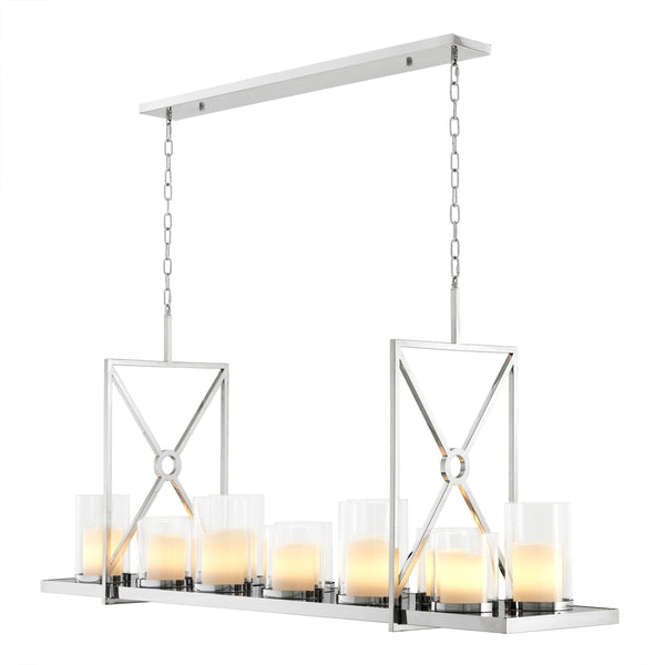 Linear Brass Frame Glass Hurricane Lantern Chandelier