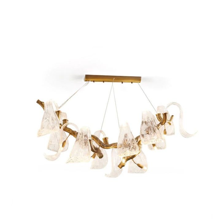 Linear Brass Spine Arched Crystal Chandelier