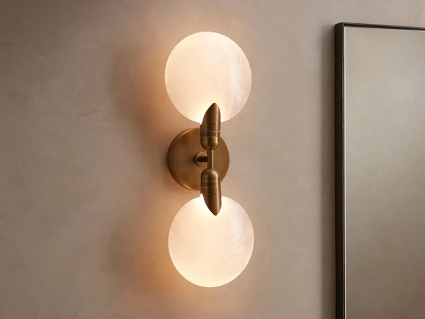 Linear Brass Wall Sconce with Frosted Glass Discs