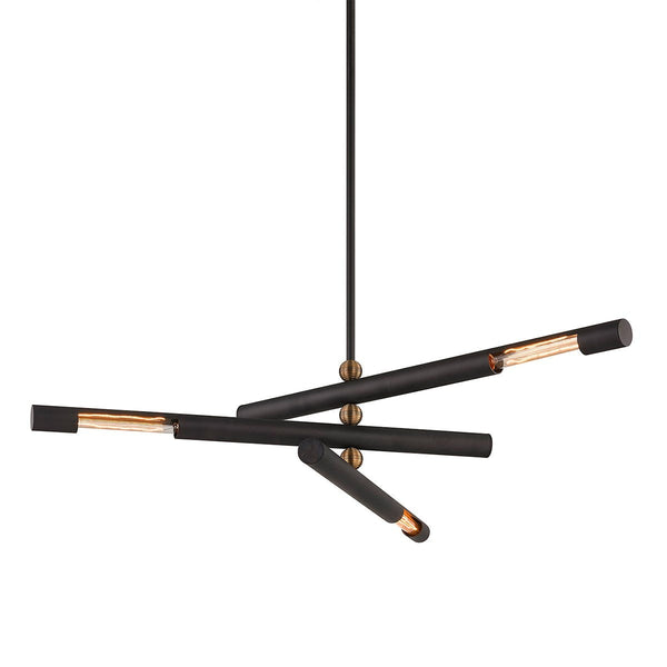 Linear Bronze Brass Sphere and Tube Chandelier
