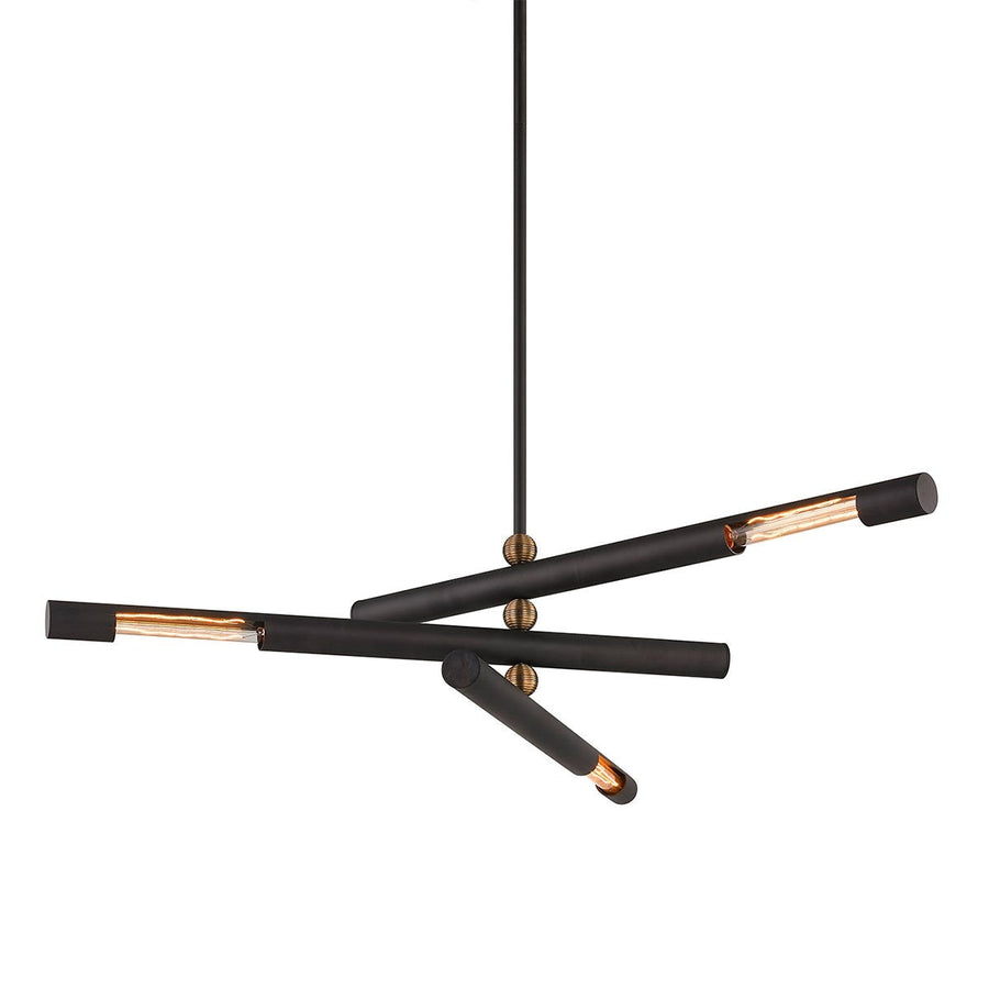 Linear Bronze Brass Sphere and Tube Chandelier