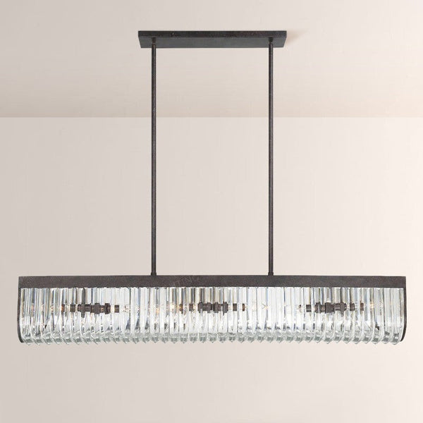 Linear Bronze Candle Chandelier with Crystal Accents