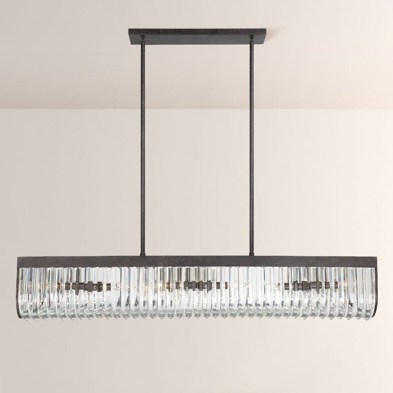 Linear Bronze Candle Chandelier with Crystal Accents