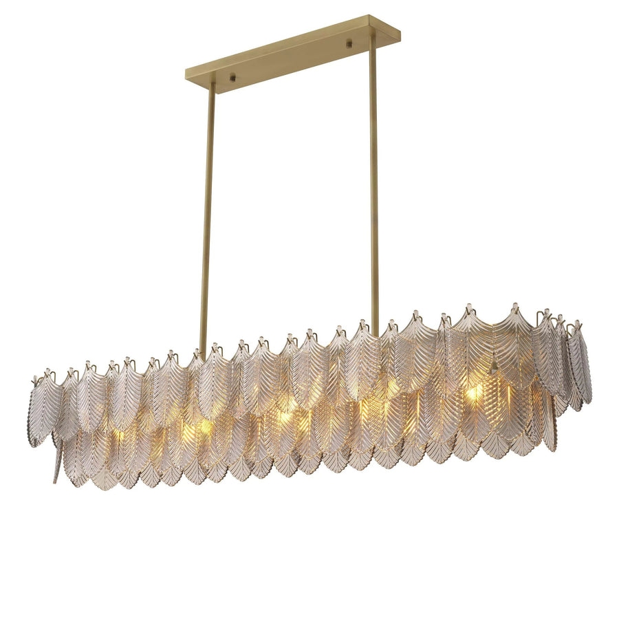 Linear Brushed Brass and Smoked Glass Chandelier