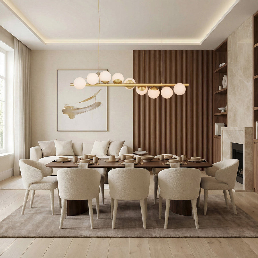 Linear Brushed Brass Chandelier with Glass Globes