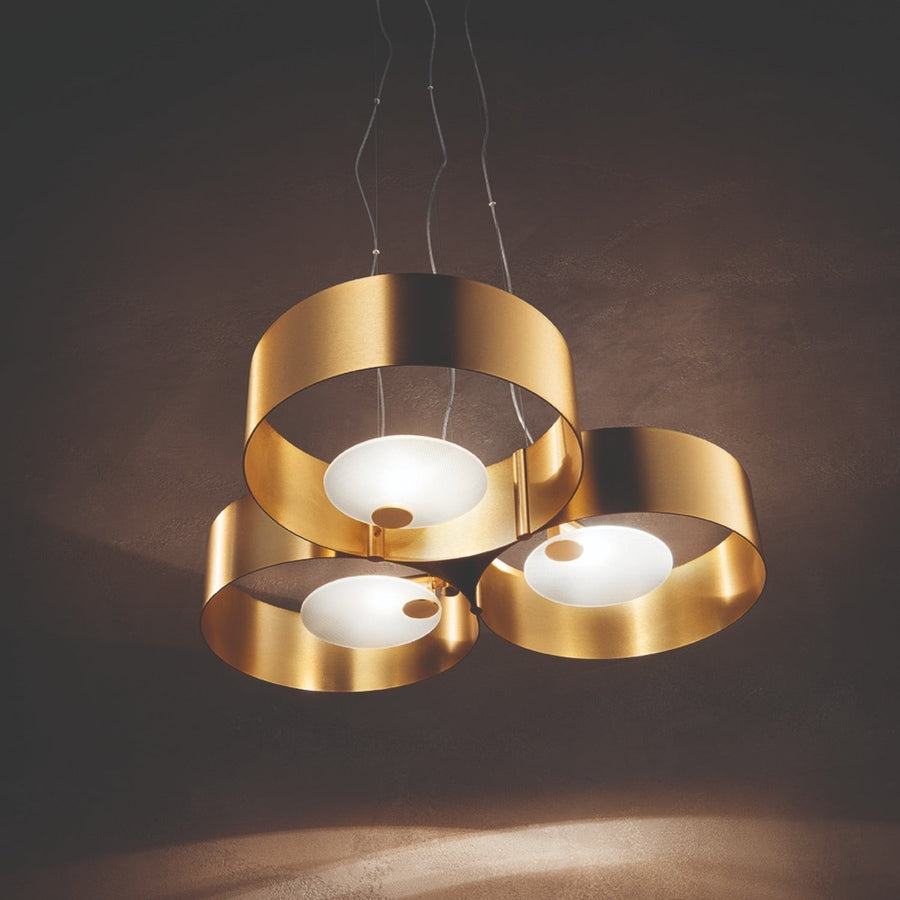 Linear Brushed Gold Chandelier with Decorated Glass