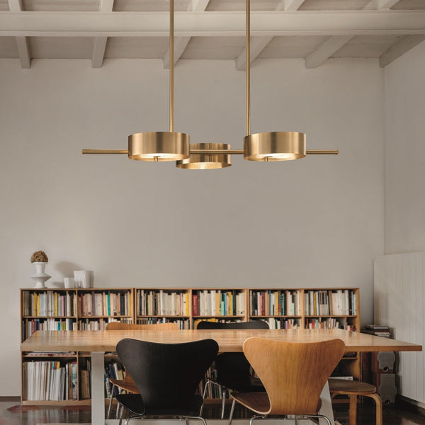 Linear Brushed Gold Chandelier with Textured Glass