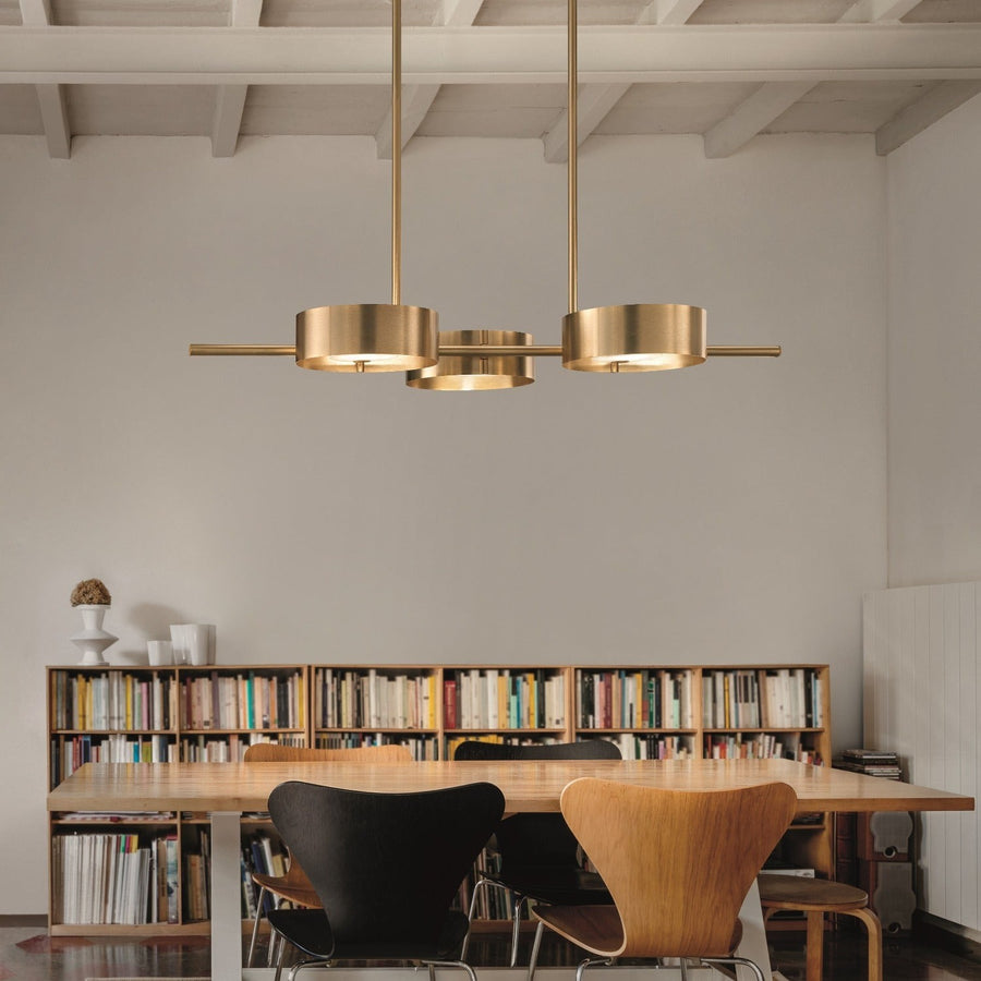 Linear Brushed Gold Chandelier with Textured Glass