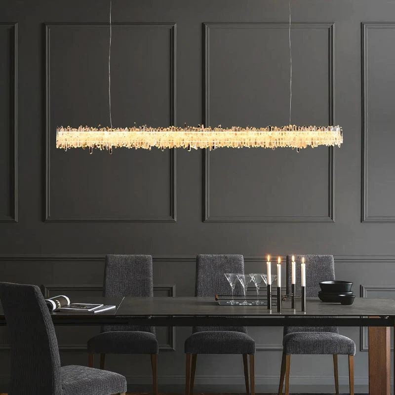 Linear Brushed Gold Rock Crystal Chandelier