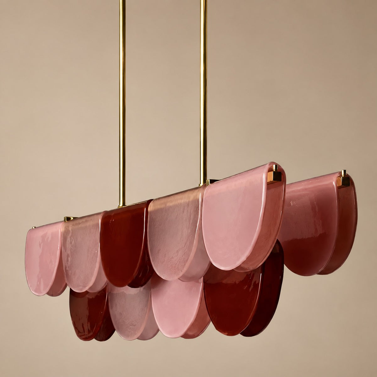 Linear Burgundy Glass Petal Brass Chandelier