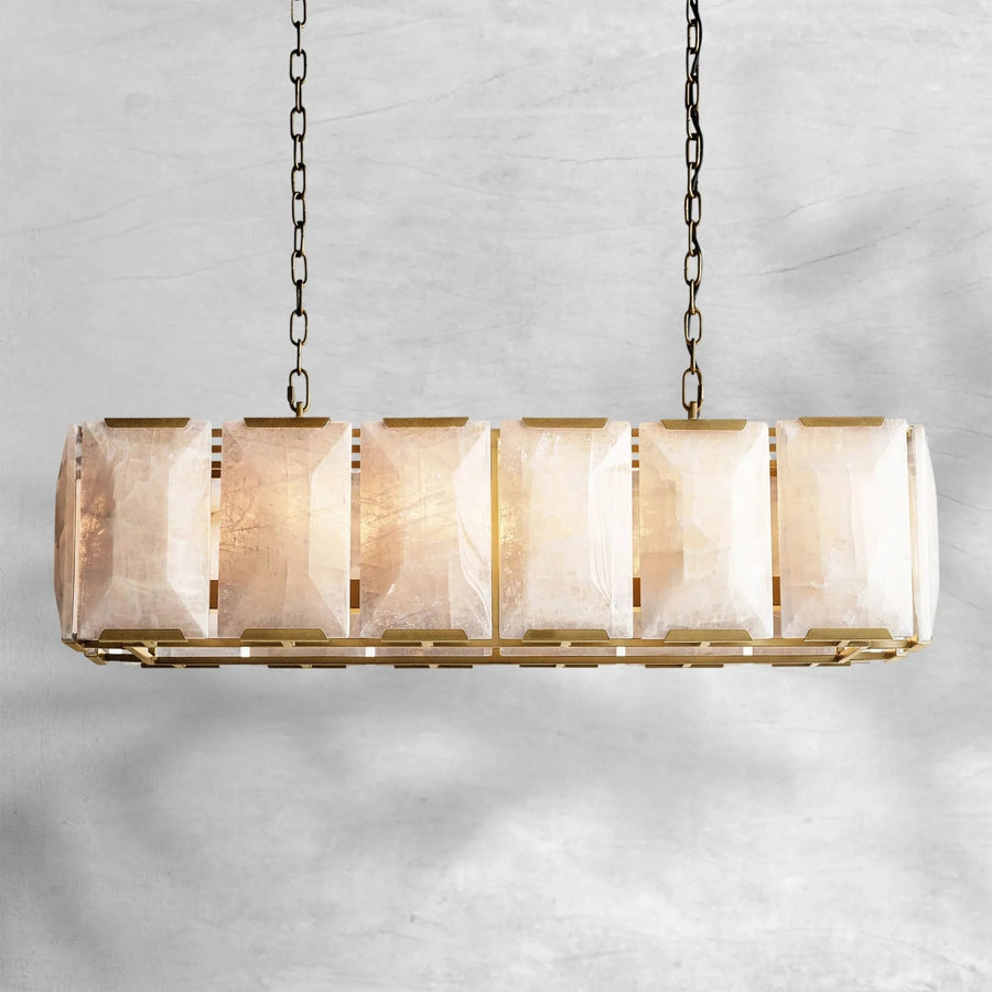 Linear Calcite Slab Chandelier with Metal Mounts