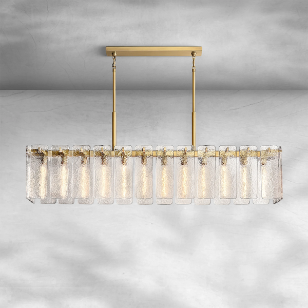 Linear Cast Glass Panel Steel Chandelier