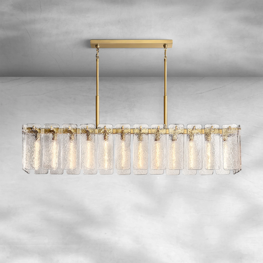 Linear Cast Glass Panel Steel Chandelier