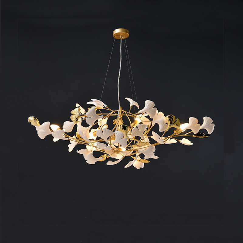 Linear Ceramic Ginkgo Leaf Branch Chandelier