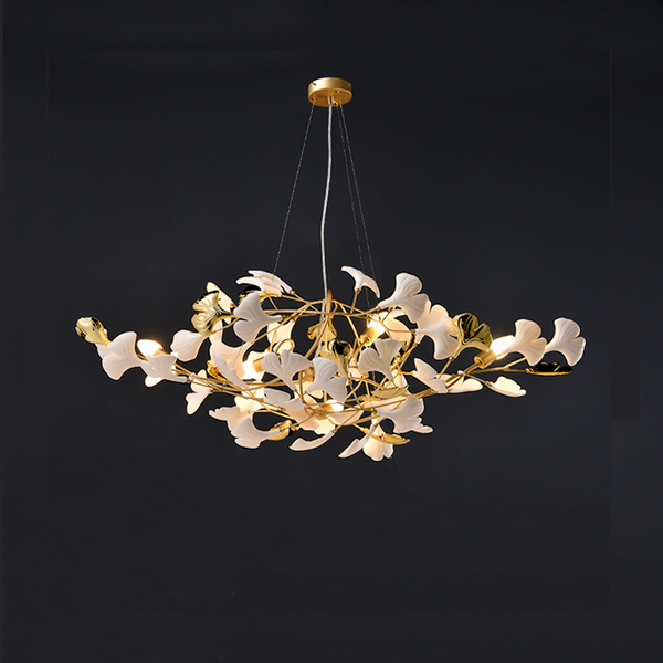 Linear Ceramic Ginkgo Leaf Branch Chandelier