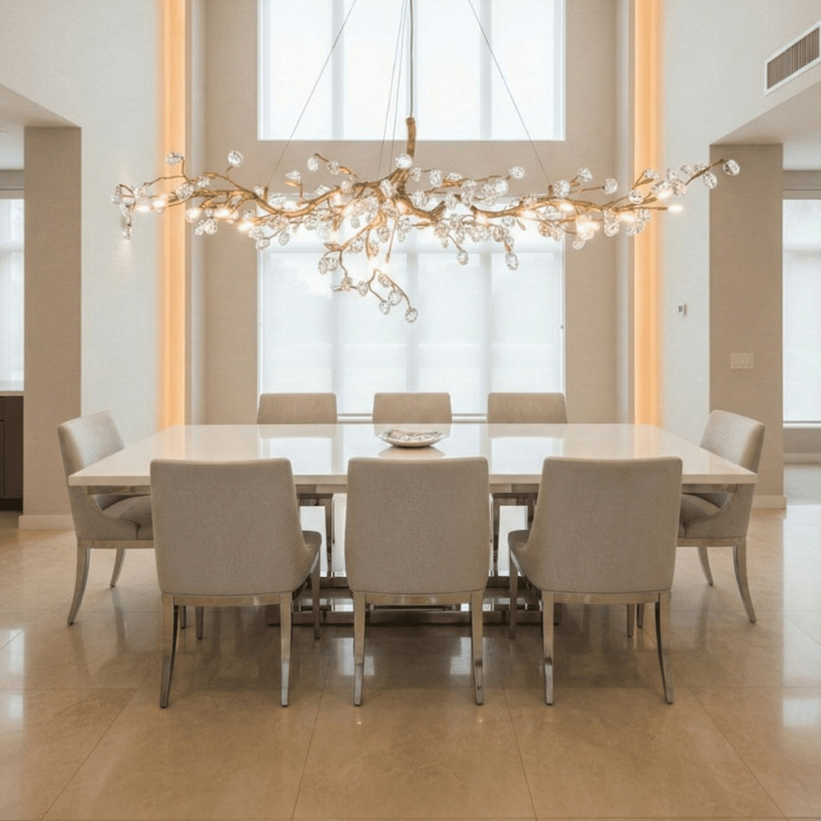 Linear Cherry Branch Selenite Crystal Chandelier