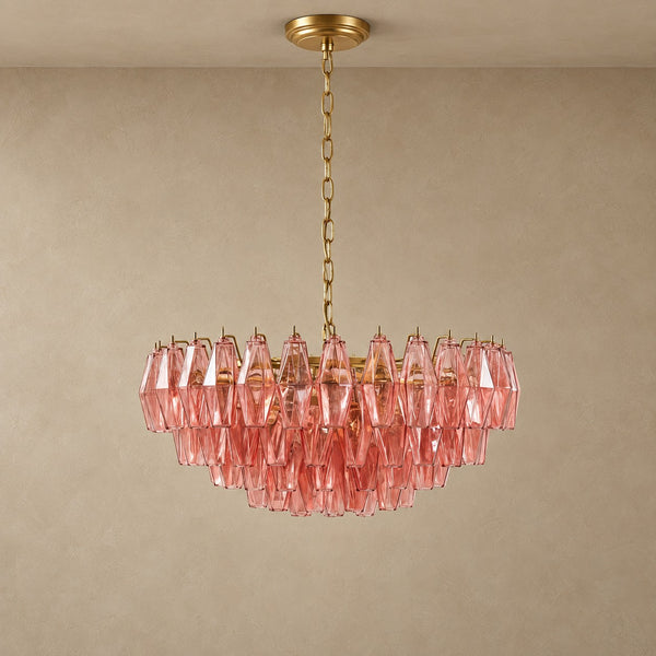 Linear Clear Glass and Brass Candelabra Chandelier