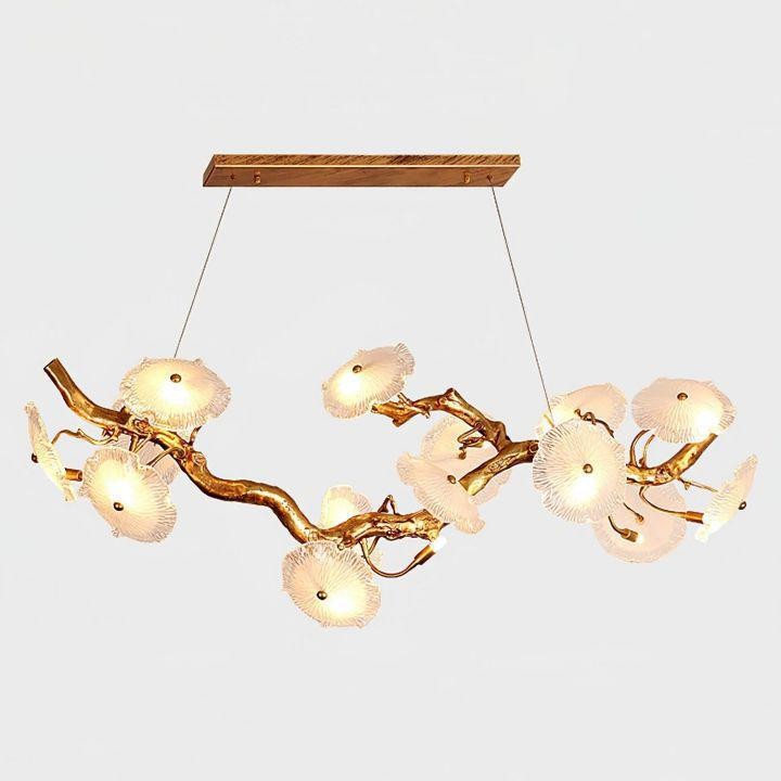 Linear Clear Glass Cluster Brass Chandelier