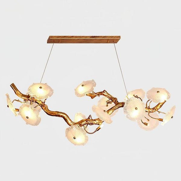 Linear Clear Glass Cluster Brass Chandelier