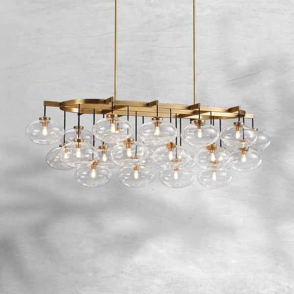 Linear Clear Glass Oval Cluster Chandelier