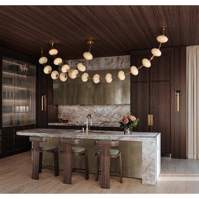 Linear Cloud Glass and Brass Link Chandelier