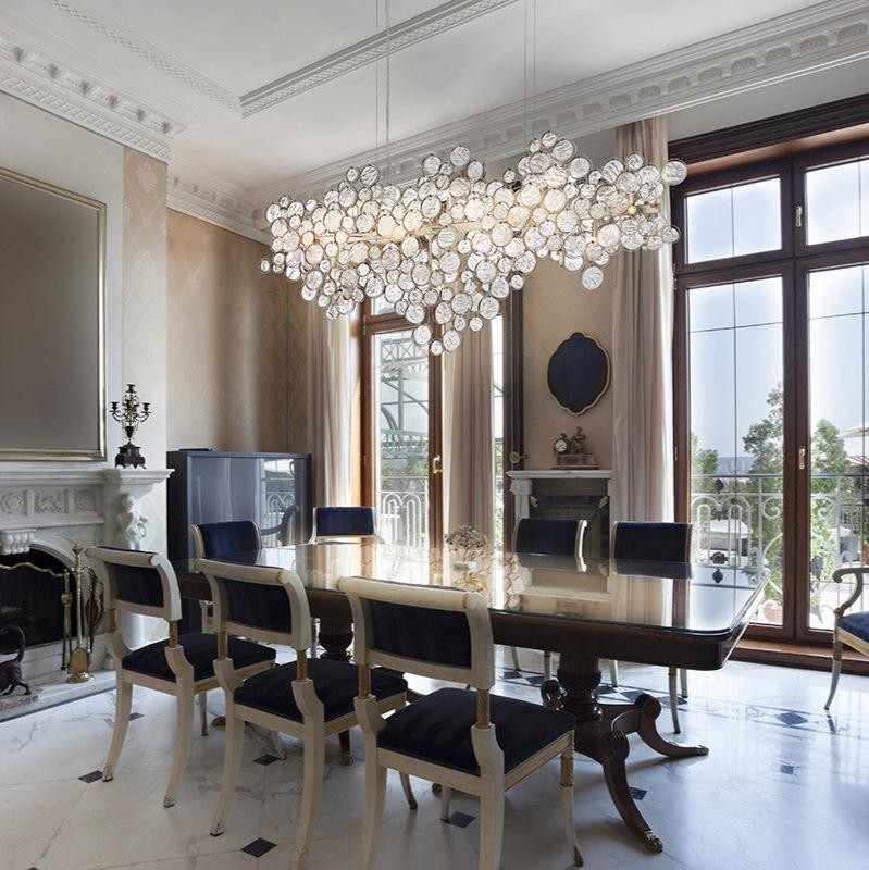 Linear Clustered Glass and Steel Chandelier