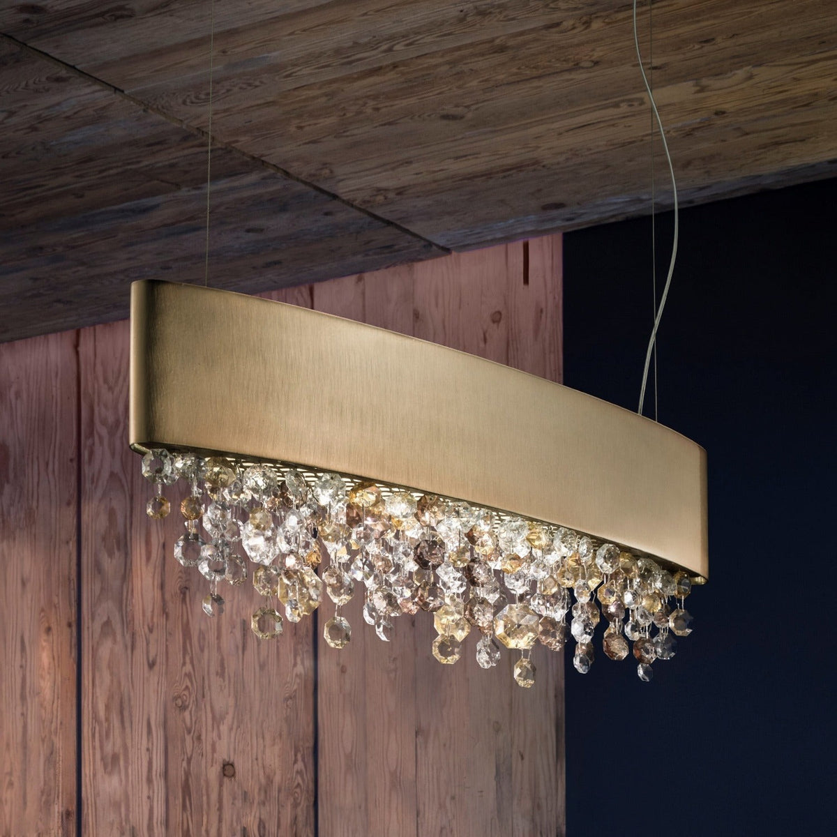 Linear Coated Glass and Slim Metal Chandelier