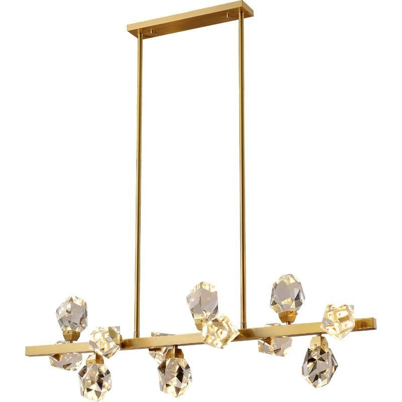 Linear Copper and Crystal Glass Chandelier