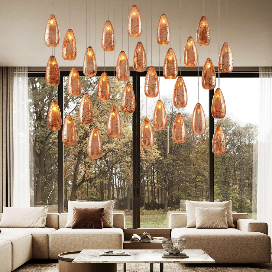 Linear Copper Mercury Glass Teardrop Chandelier