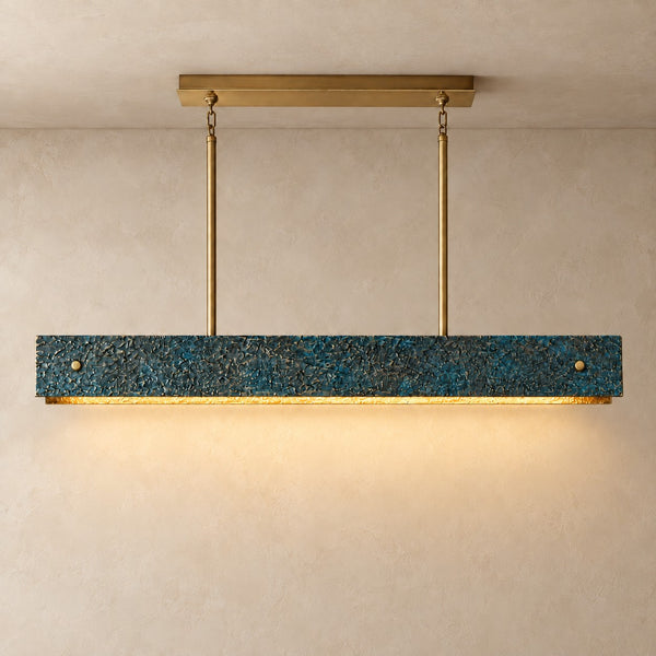 Linear Cratered Sand-Cast Copper Chandelier