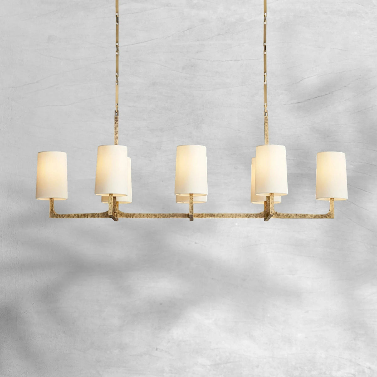 Linear Crisscross Frame Chandelier with Linen Shades
