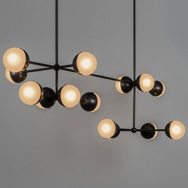 Linear Crossing Metal Bar Glass Orb Chandelier