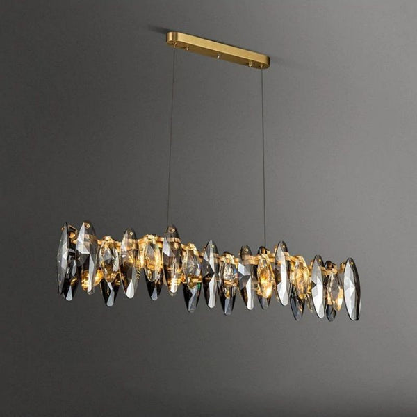 Linear Crystal and Polished Stainless Steel Chandelier