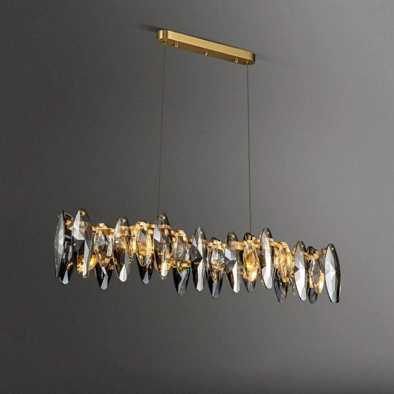 Linear Crystal and Polished Stainless Steel Chandelier