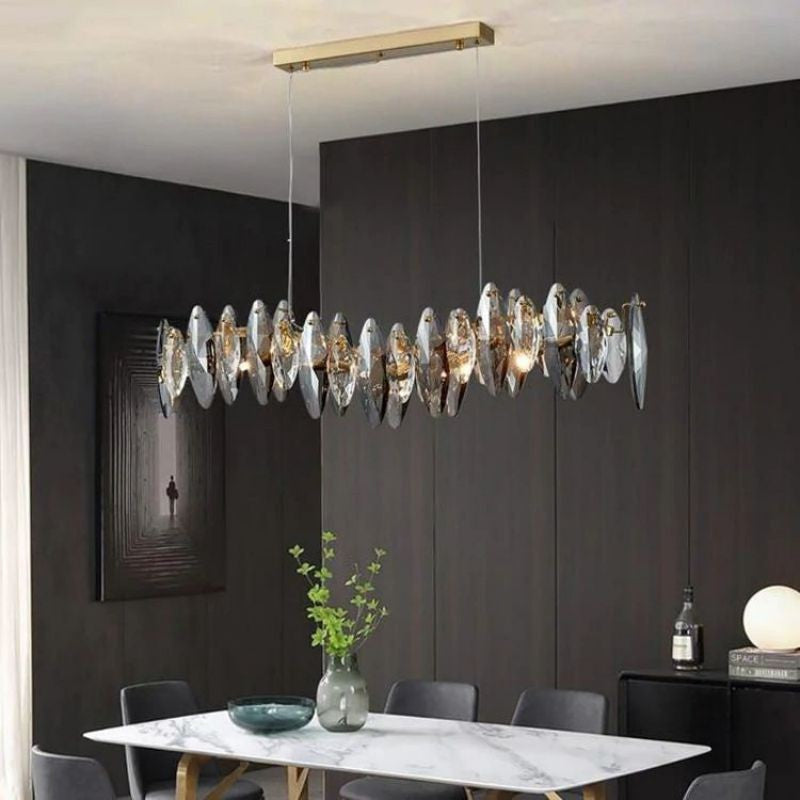 Linear Crystal Band and Polished Steel Chandelier