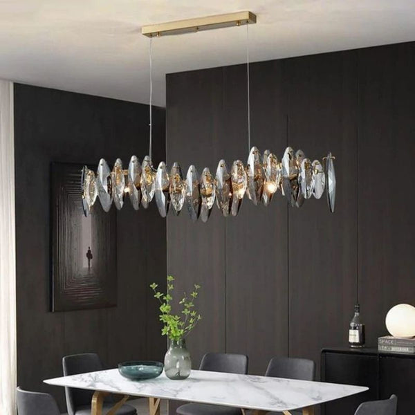 Linear Crystal Band and Polished Steel Chandelier