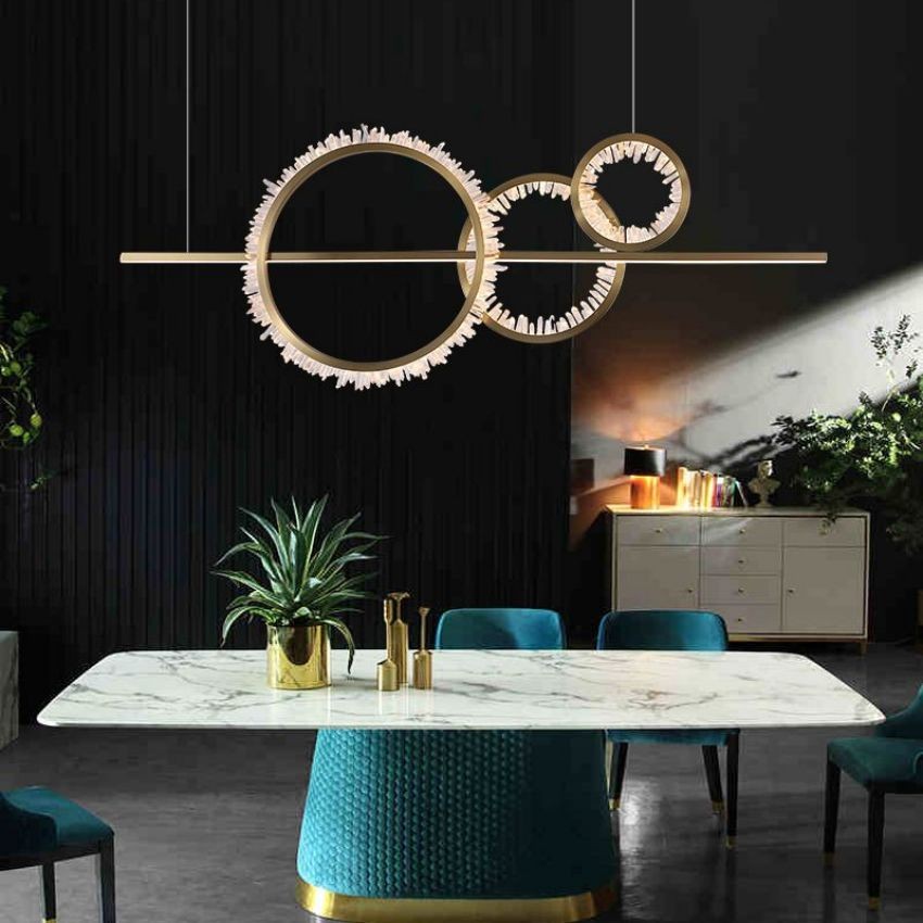 Linear Crystal Cluster Brushed Gold Ring Chandelier