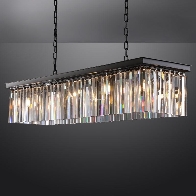 Linear Crystal Fringe Iron Frame Chandelier