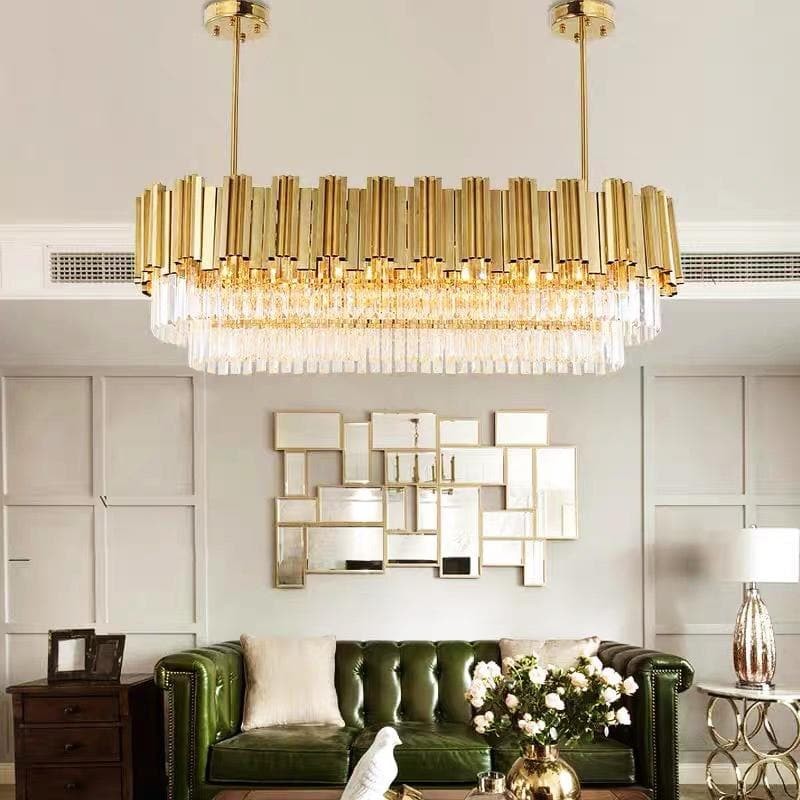 Linear Crystal Rod and Stainless Steel Chandelier